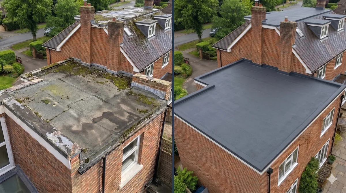 WetSuit spray-applied membrane: before and after on a Surrey flat roof